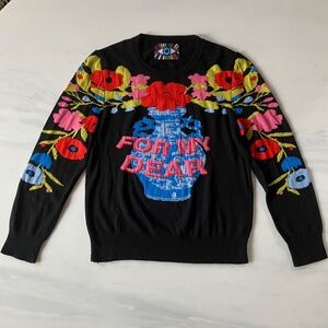 Showstopper! Libertine Black Cashmere/Silk Floral Embroidered Sweater XL L